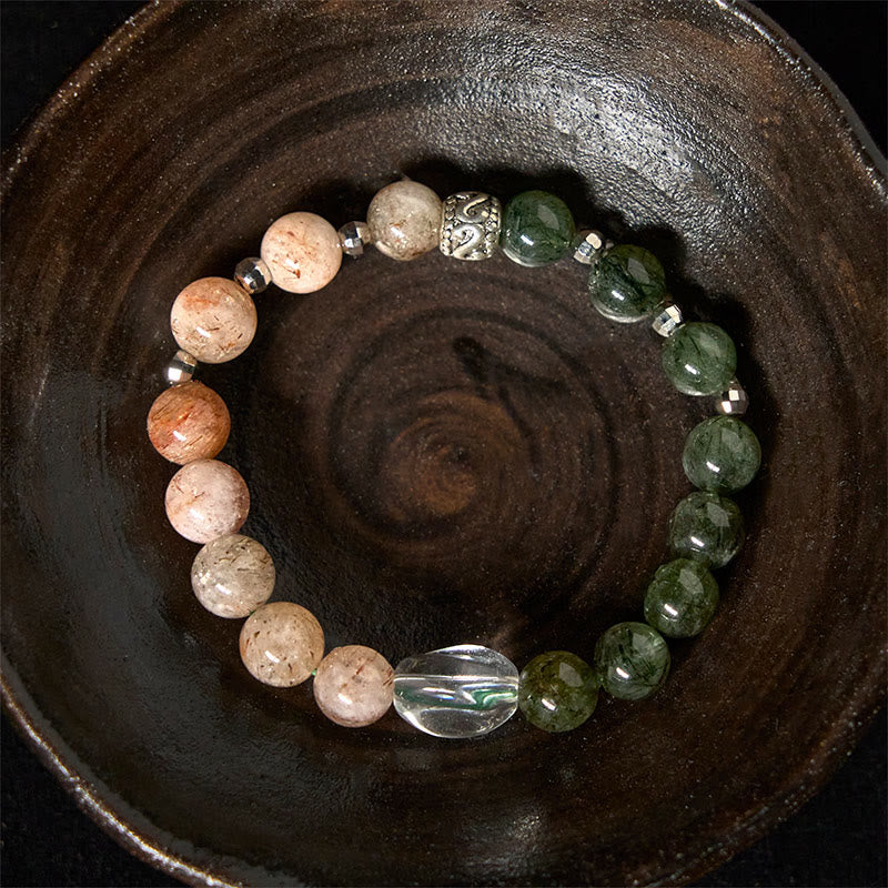 Fortune Jewel Natural Green Rutilated Quartz Super Seven Crystal Wealth Bracelet