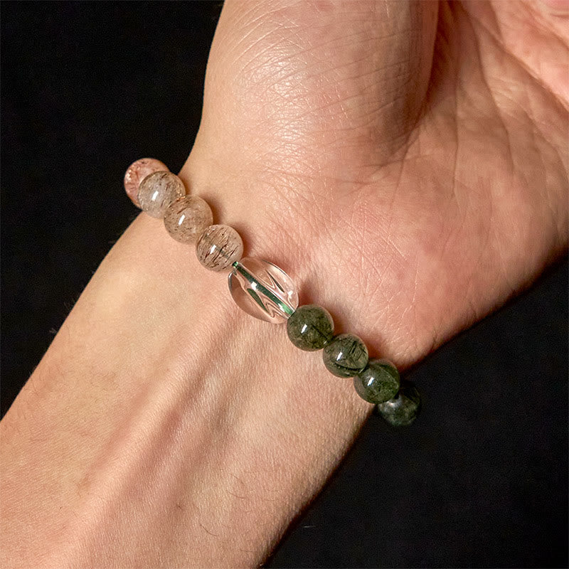 Fortune Jewel Natural Green Rutilated Quartz Super Seven Crystal Wealth Bracelet
