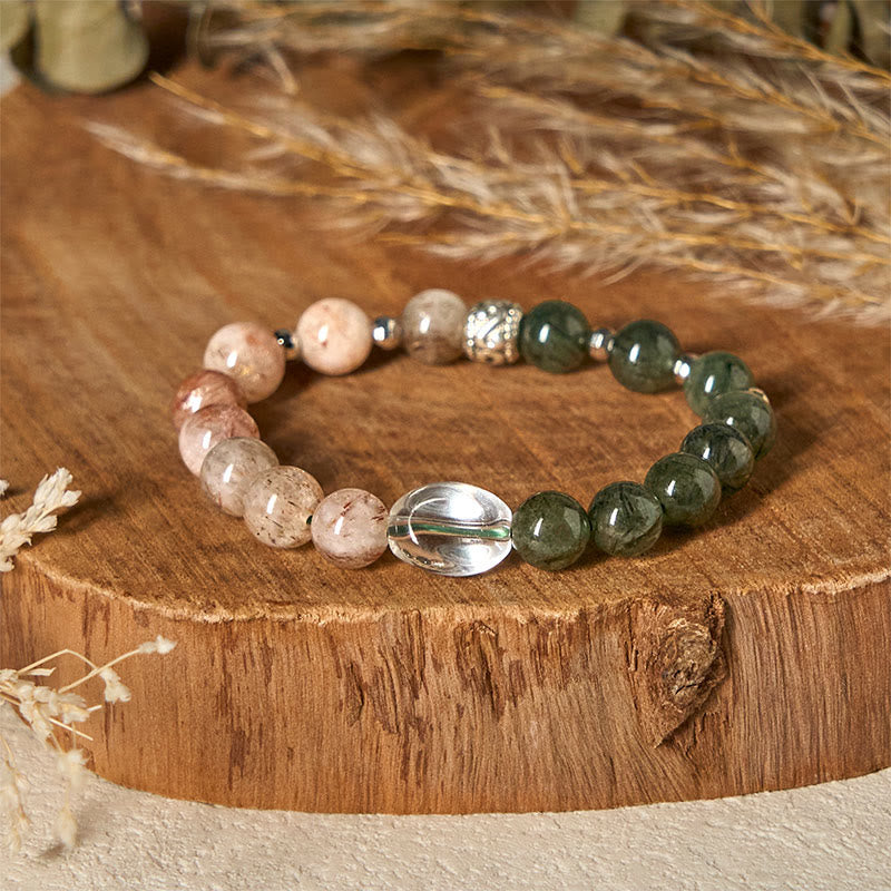 Fortune Jewel Natural Green Rutilated Quartz Super Seven Crystal Wealth Bracelet
