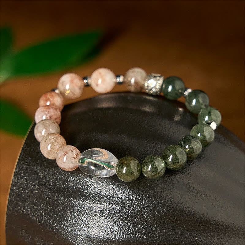Fortune Jewel Natural Green Rutilated Quartz Super Seven Crystal Wealth Bracelet