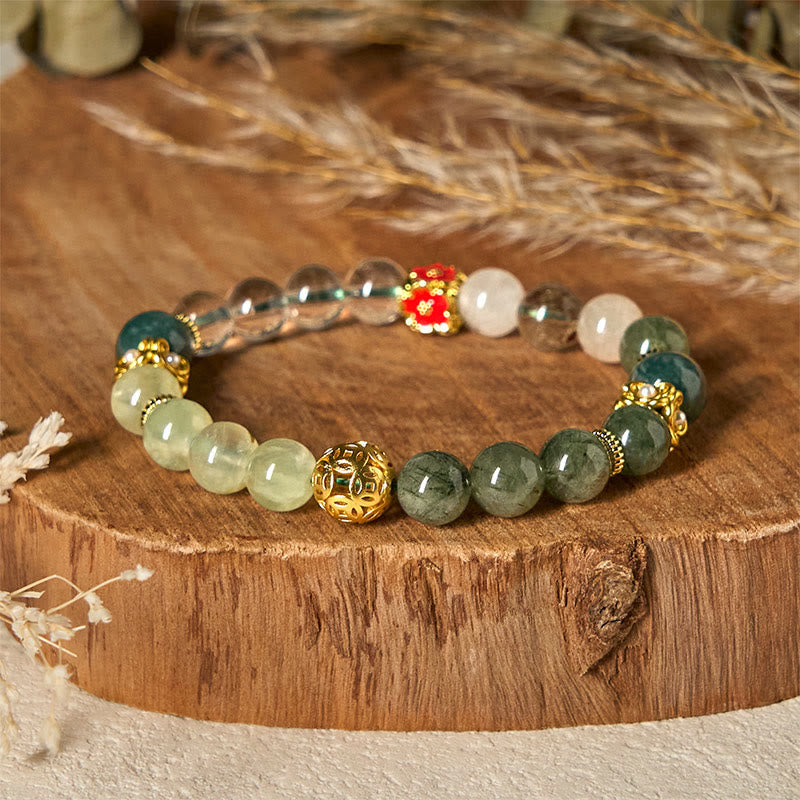 Fortune Jewel Natural Green Phantom White Crystal Jade Beads Lucky Bracelet