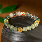 Fortune Jewel Natural Green Phantom White Crystal Jade Beads Lucky Bracelet