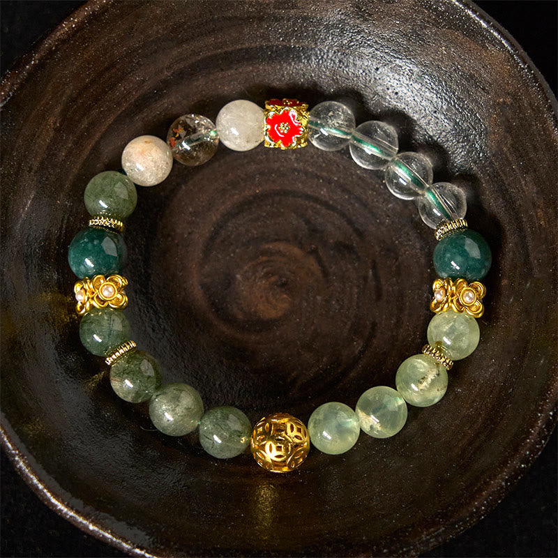 Fortune Jewel Natural Green Phantom White Crystal Jade Beads Lucky Bracelet