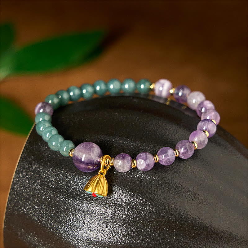 Fortune Jewel Natural Lotus Amethyst Jade Balance Bracelet