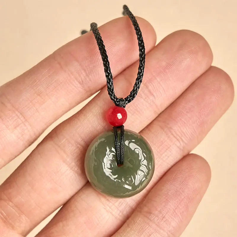 Fortune Jewel "Wishing You Peace and Safety" Peace Buckle Jade Necklace Includes Gift Message Card Fortune Jewel