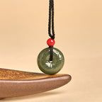 Fortune Jewel Peace Buckle Auspicious Clouds Cyan Jade Necklace Luck Pendant