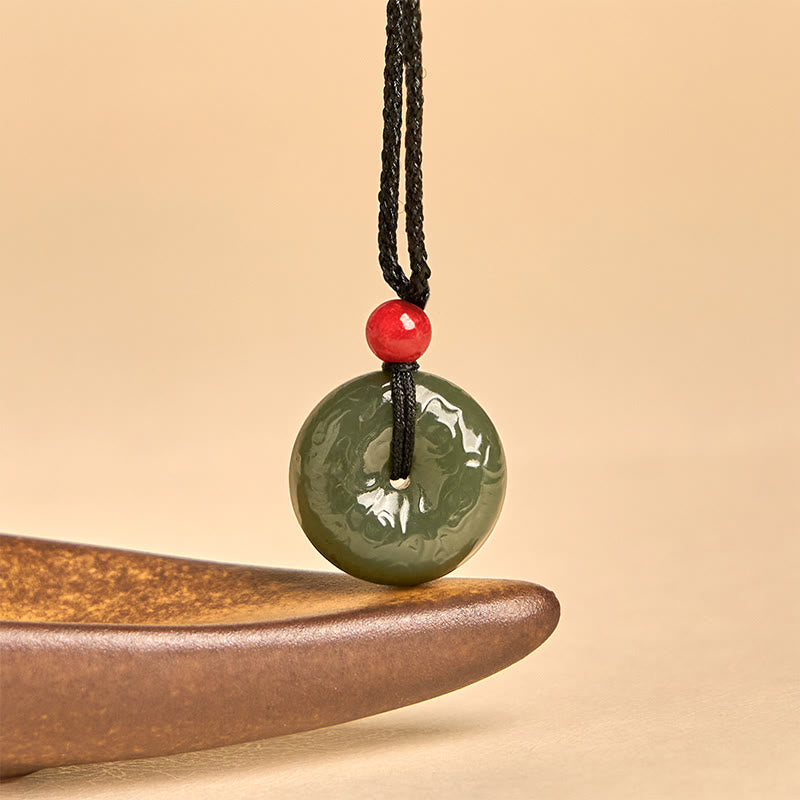 Fortune Jewel Peace Buckle Auspicious Clouds Cyan Jade Necklace Luck Pendant