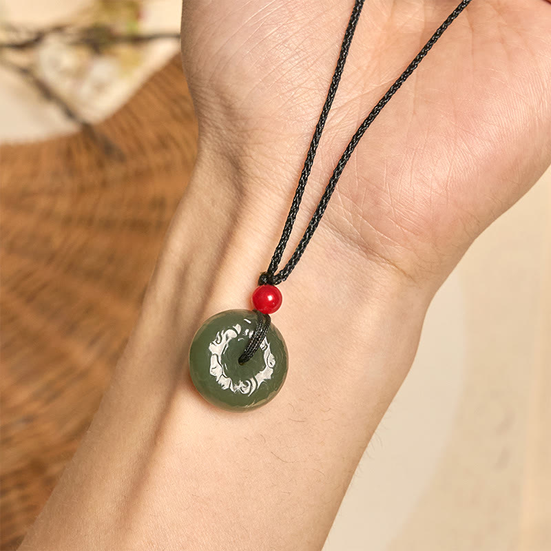 Fortune Jewel Peace Buckle Auspicious Clouds Cyan Jade Necklace Luck Pendant