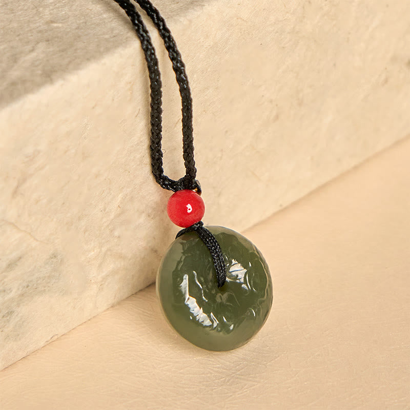 Fortune Jewel Peace Buckle Auspicious Clouds Cyan Jade Necklace Luck Pendant