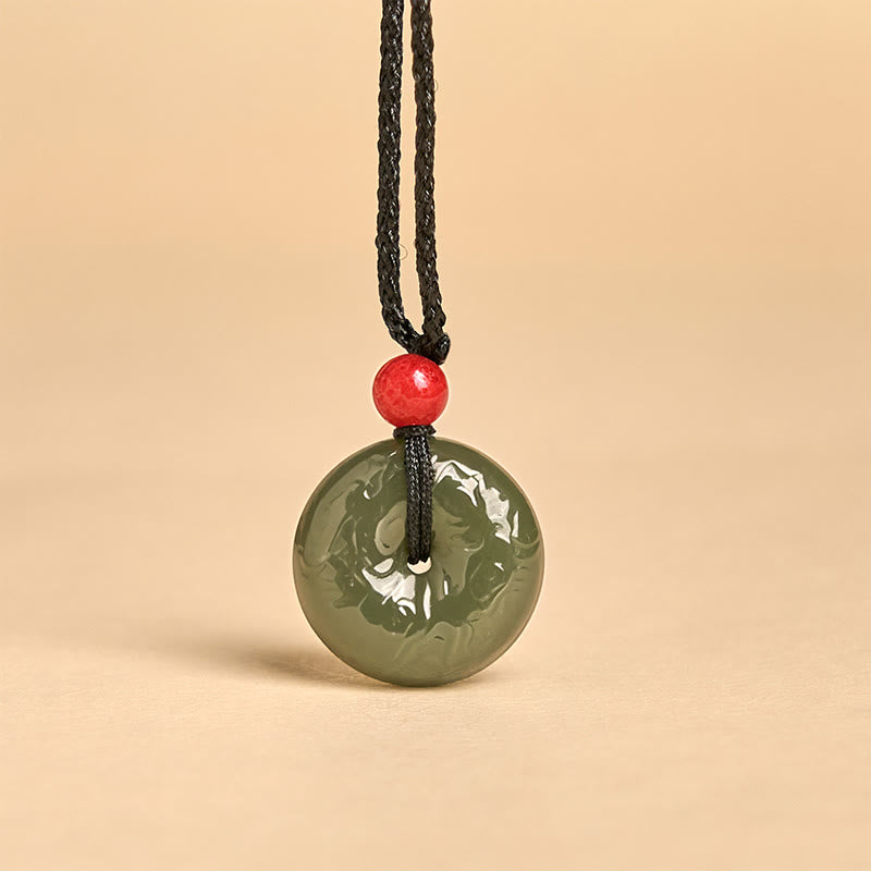 Fortune Jewel Peace Buckle Auspicious Clouds Cyan Jade Necklace Luck Pendant