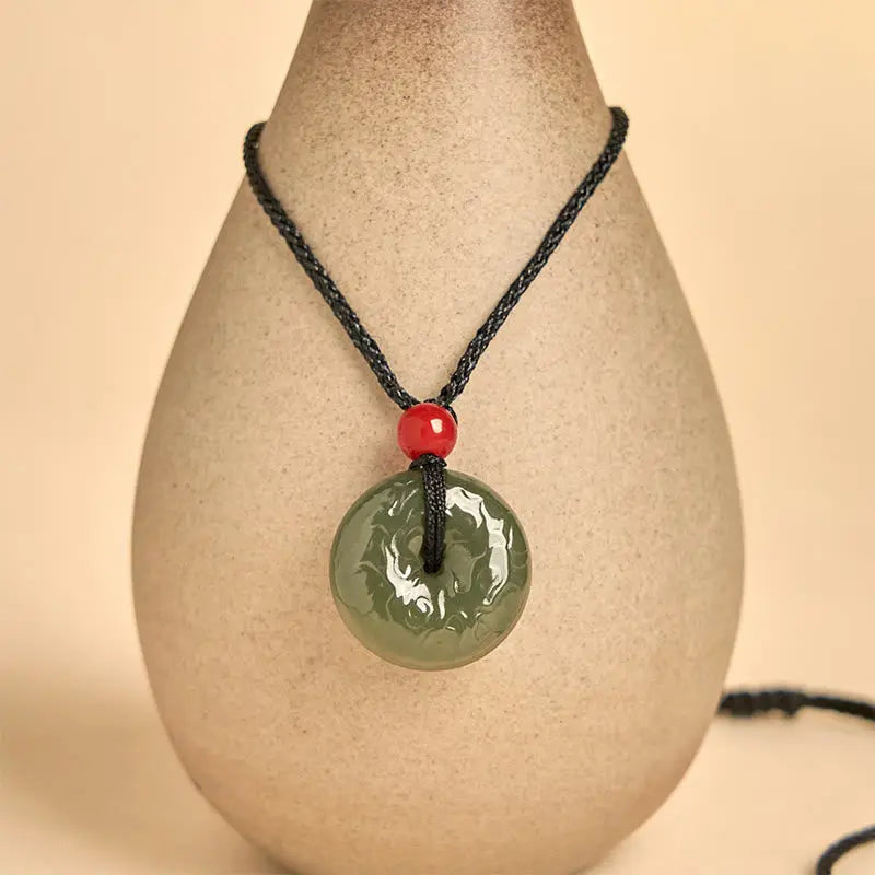 Fortune Jewel "Wishing You Peace and Safety" Peace Buckle Jade Necklace Includes Gift Message Card Fortune Jewel