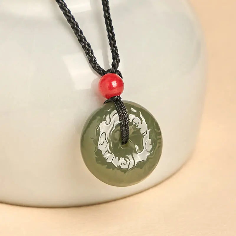 Fortune Jewel "Wishing You Peace and Safety" Peace Buckle Jade Necklace Includes Gift Message Card Fortune Jewel