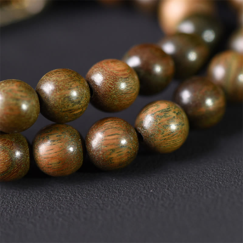 Fortune Jewel Tibetan Green Sandalwood Gold Sheen Obsidian Balance Peace Double Wrap Bracelet