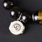Fortune Jewel Tibetan Green Sandalwood Gold Sheen Obsidian Balance Peace Double Wrap Bracelet