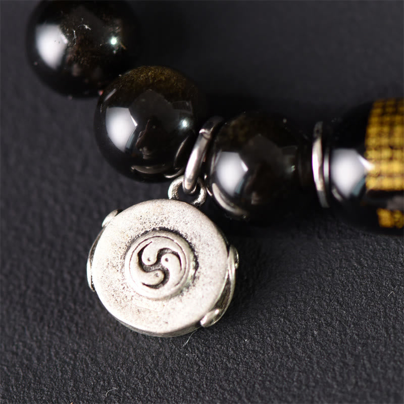 Fortune Jewel Tibetan Green Sandalwood Gold Sheen Obsidian Balance Peace Double Wrap Bracelet