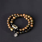 Fortune Jewel Tibetan Green Sandalwood Gold Sheen Obsidian Balance Peace Double Wrap Bracelet