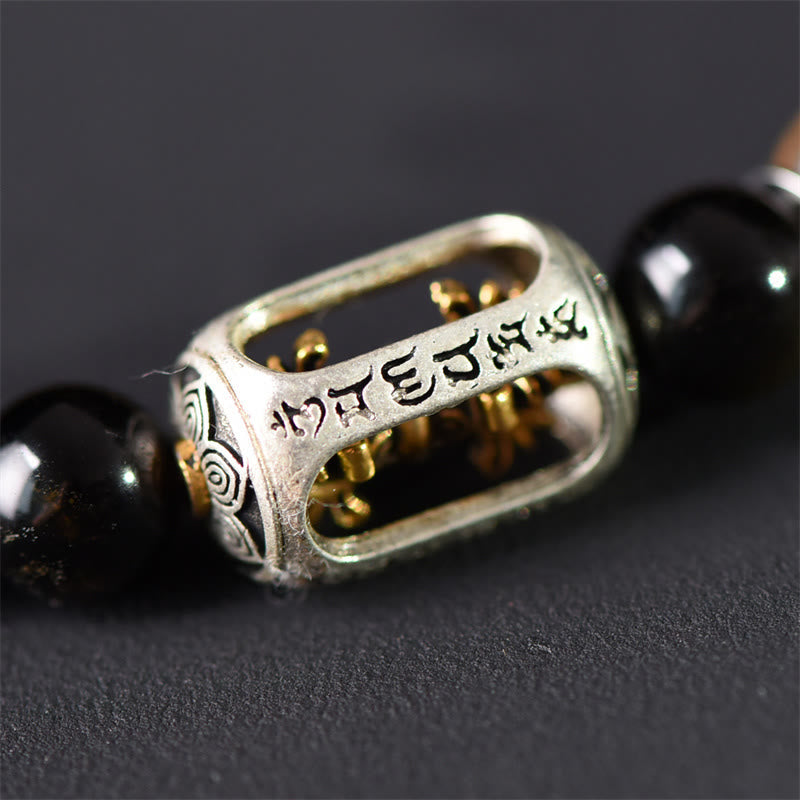 Fortune Jewel Tibetan Green Sandalwood Gold Sheen Obsidian Balance Peace Double Wrap Bracelet