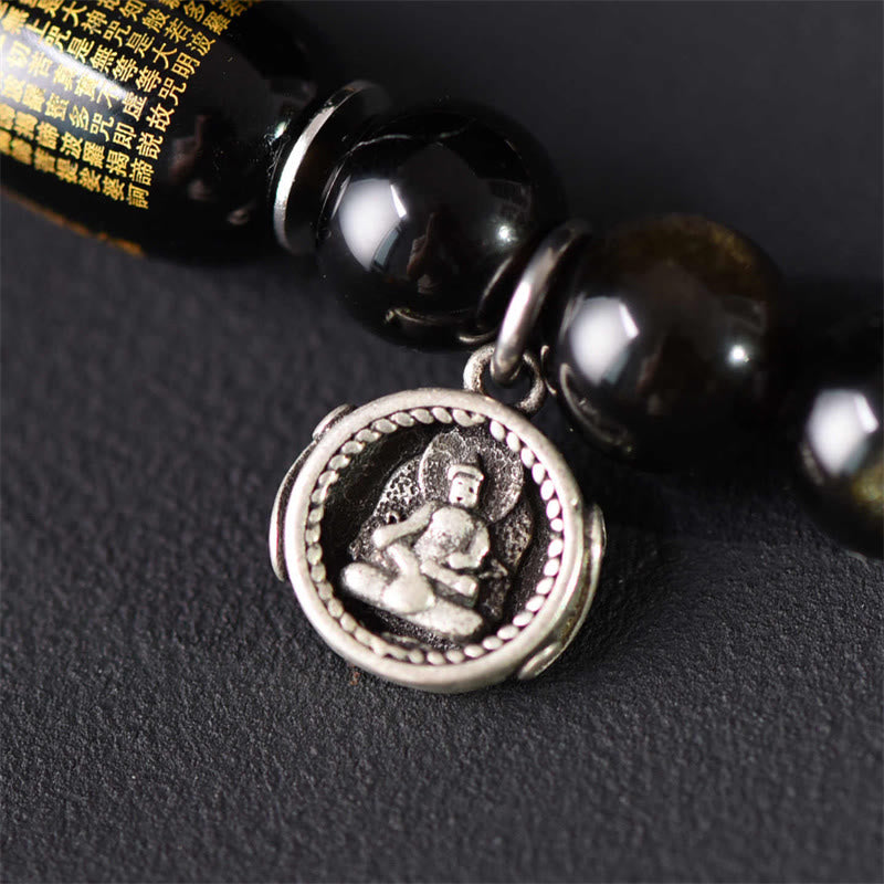 Fortune Jewel Tibetan Green Sandalwood Gold Sheen Obsidian Balance Peace Double Wrap Bracelet