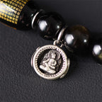 Fortune Jewel Tibetan Green Sandalwood Gold Sheen Obsidian Balance Peace Double Wrap Bracelet