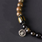 Fortune Jewel Tibetan Green Sandalwood Gold Sheen Obsidian Balance Peace Double Wrap Bracelet
