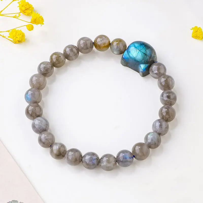 Fortune Jewel Natural Labradorite Cute Cat Head Healing Change Bracelet Fortune Jewel