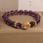 Fortune Jewel Natural Amethyst Strawberry Quartz Beads Healing Bracelet Fortune Jewel