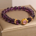 Fortune Jewel Natural Amethyst Strawberry Quartz Beads Healing Bracelet Fortune Jewel