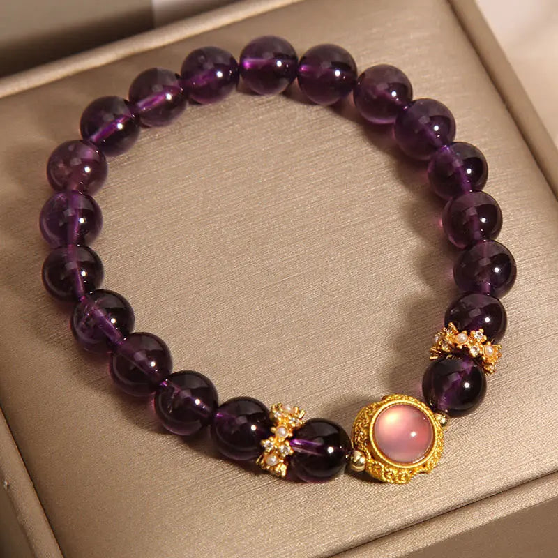 Fortune Jewel Natural Amethyst Strawberry Quartz Beads Healing Bracelet Fortune Jewel