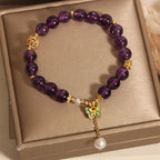 Fortune Jewel Natural Amethyst Amber Green Butterfly Healing Bracelet Fortune Jewel