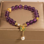 Fortune Jewel Natural Amethyst Amber Green Butterfly Healing Bracelet Fortune Jewel