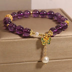 Fortune Jewel Natural Amethyst Amber Green Butterfly Healing Bracelet Fortune Jewel