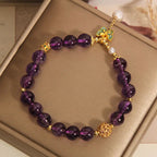 Fortune Jewel Natural Amethyst Amber Green Butterfly Healing Bracelet Fortune Jewel