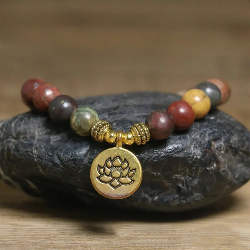 Fortune Jewel Natural Colorful Emperor Stone Lotus Pattern Anti-stress Bracelet Fortune Jewel