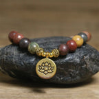 Fortune Jewel Natural Colorful Emperor Stone Lotus Pattern Anti-stress Bracelet Fortune Jewel
