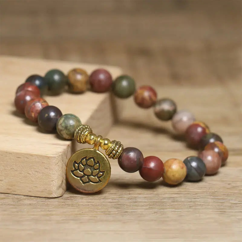 Fortune Jewel Natural Colorful Emperor Stone Lotus Pattern Anti-stress Bracelet Fortune Jewel