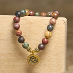Fortune Jewel Natural Colorful Emperor Stone Lotus Pattern Anti-stress Bracelet Fortune Jewel