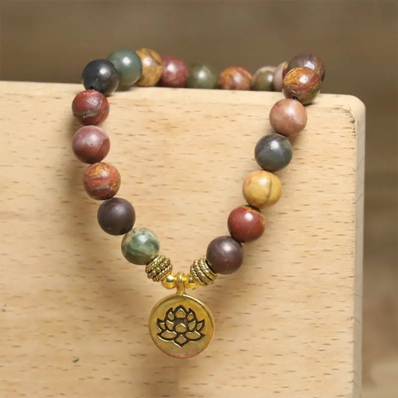Fortune Jewel Natural Colorful Emperor Stone Lotus Pattern Anti-stress Bracelet Fortune Jewel