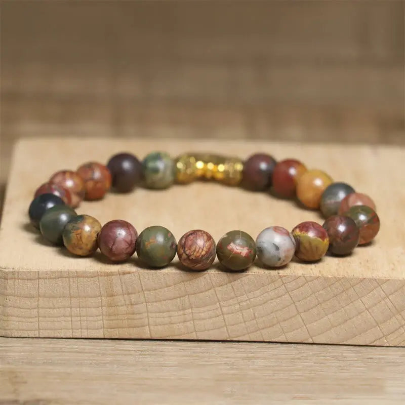 Fortune Jewel Natural Colorful Emperor Stone Lotus Pattern Anti-stress Bracelet Fortune Jewel