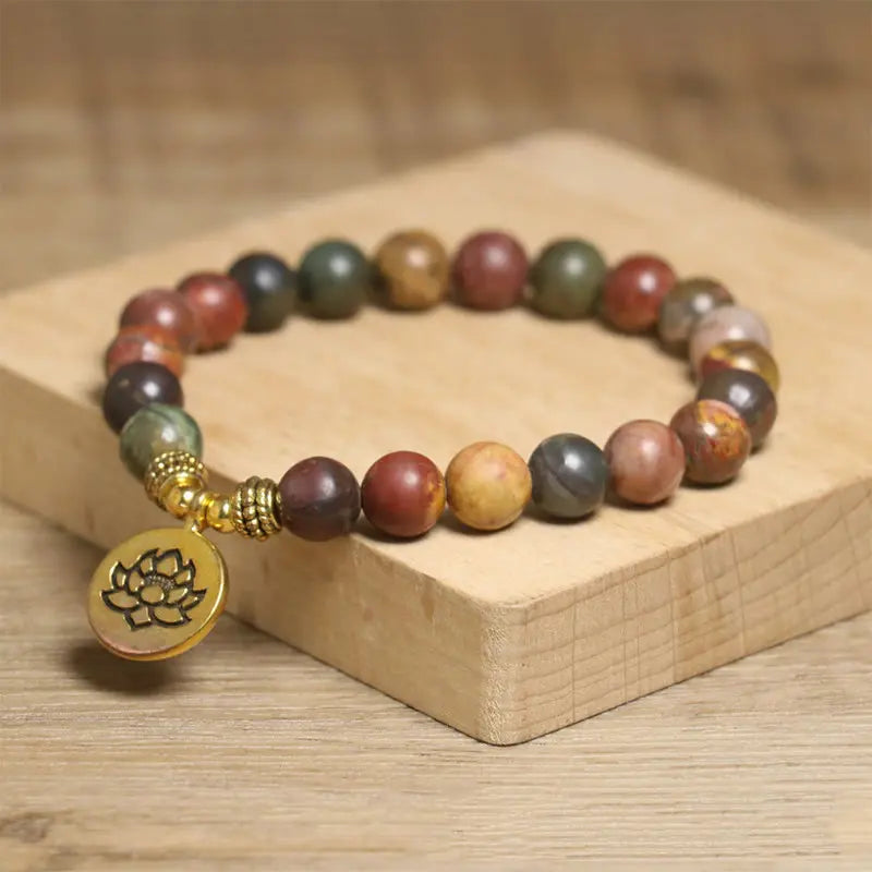 Fortune Jewel Natural Colorful Emperor Stone Lotus Pattern Anti-stress Bracelet Fortune Jewel