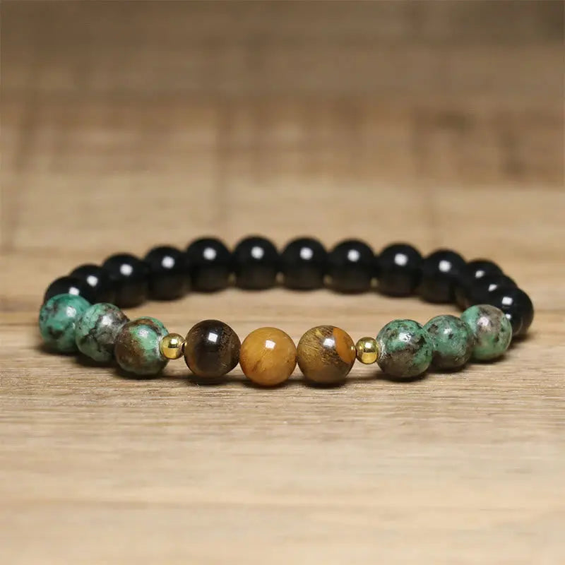 Fortune Jewel Turquoise Tiger Eye Beads Glass Balance Serenity Bracelet Fortune Jewel