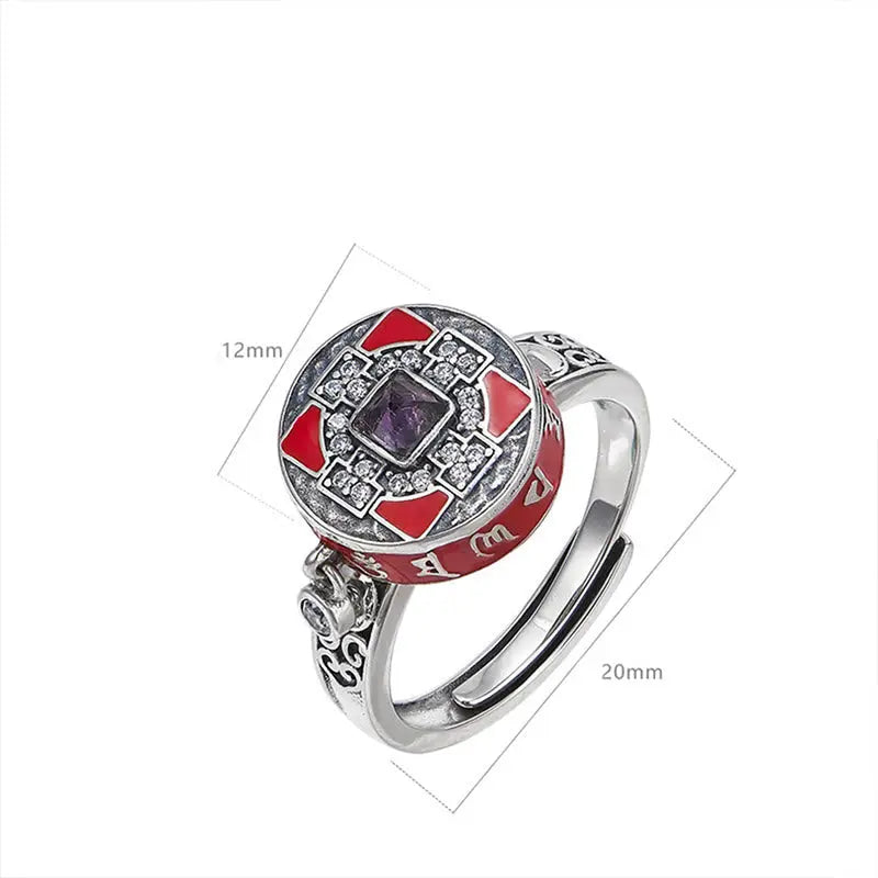 Fortune Jewel Om Mani Padme Hum Copper Prayer Wheel Rotatable Wealth Ring Fortune Jewel