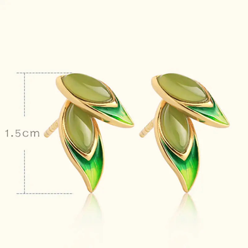 Fortune Jewel 925 Sterling Silver Jade Leaf Prosperity Earrings Fortune Jewel
