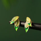 Fortune Jewel 925 Sterling Silver Jade Leaf Prosperity Earrings Fortune Jewel
