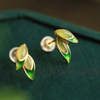 Fortune Jewel 925 Sterling Silver Jade Leaf Prosperity Earrings Fortune Jewel