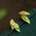 Fortune Jewel 925 Sterling Silver Jade Leaf Prosperity Earrings Fortune Jewel