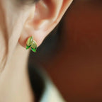 Fortune Jewel 925 Sterling Silver Jade Leaf Prosperity Earrings Fortune Jewel