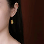 Fortune Jewel Copper Hollow Gourd Jade Prosperity Earrings Fortune Jewel