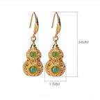 Fortune Jewel Copper Hollow Gourd Jade Prosperity Earrings Fortune Jewel