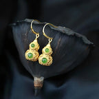 Fortune Jewel Copper Hollow Gourd Jade Prosperity Earrings Fortune Jewel