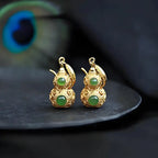 Fortune Jewel Copper Hollow Gourd Jade Prosperity Earrings Fortune Jewel